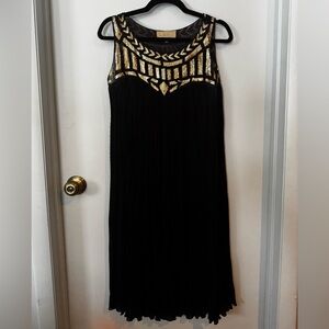 Anthropologie Black with Gold Sequin Midi Dress Sz L